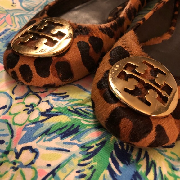 Tory Burch Reva ballet flats leopard pony hair calf animal print elastic size 8 - Picture 6 of 16